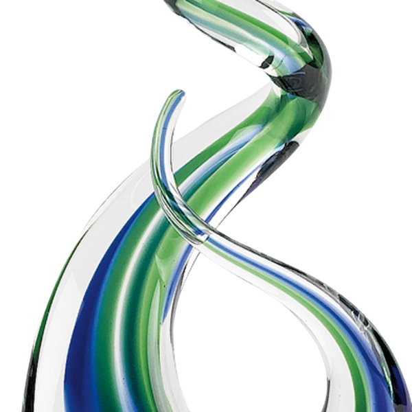 Premium 14" Clear Blue and Green Murano Glass Modern Abstract Tabletop Sculpture - Contemporary Artisan-Crafted Decorative Accent orary Artisan-Crafted Decorative Accent