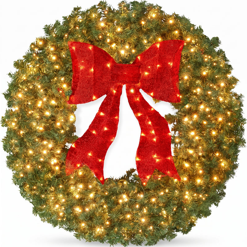Pre-Lit Christmas Wreath with Warm LED Lights - 1