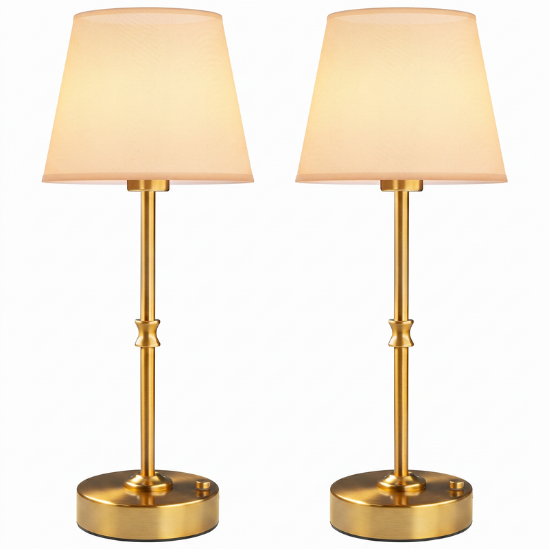 Cordless Rechargeable Table Lamp with Fabric Shade – Dimmable LED Desk Lamp - 1