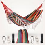 Boho Macrame Double Hammock Swing with Tassels – 2-Person Hanging Hammock Bed for Indoor & Outdoor Relaxation - 1