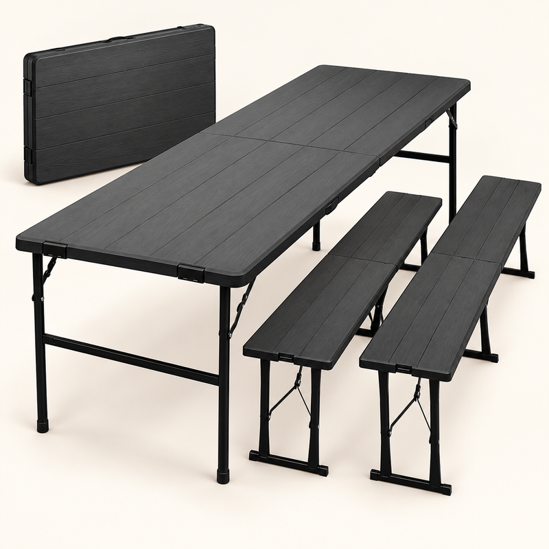 6 Ft Folding Picnic Table with 2 Benches (3-Piece Set) - 1
