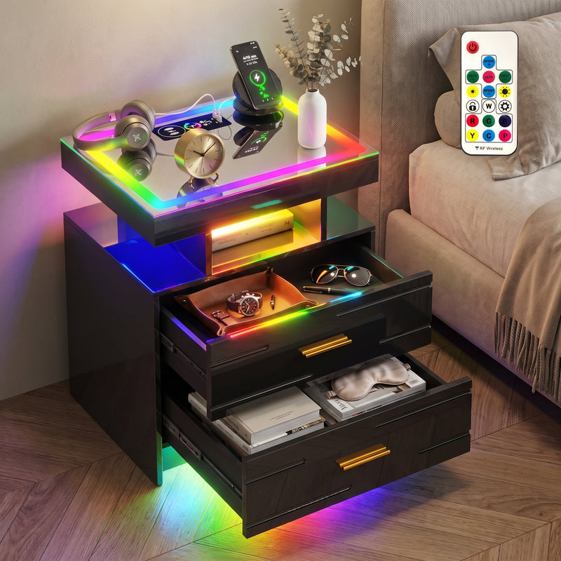 NIGHTSTAND WITH CHARGING STATION – LED, USB-C & DRAWERS - 1