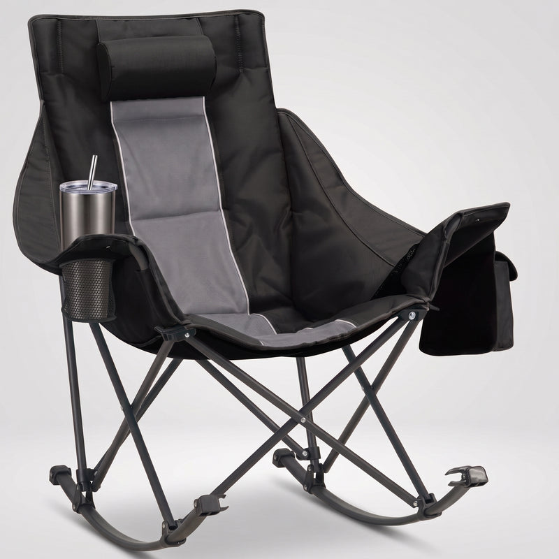Oversized Folding Rocking Camping Chair with Padded Headrest - 1