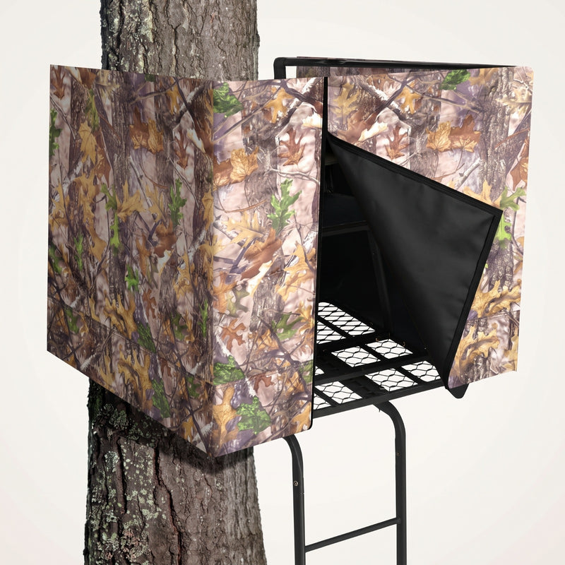 Hunting Tree Stand Blinds Cover 142" x 35" Extra Large Camouflage Universal Tree Stand Blinds Realistic Forest Camo Treestand Cover with Zipper for Deer Elk Hunting, Frames Not Included - 1