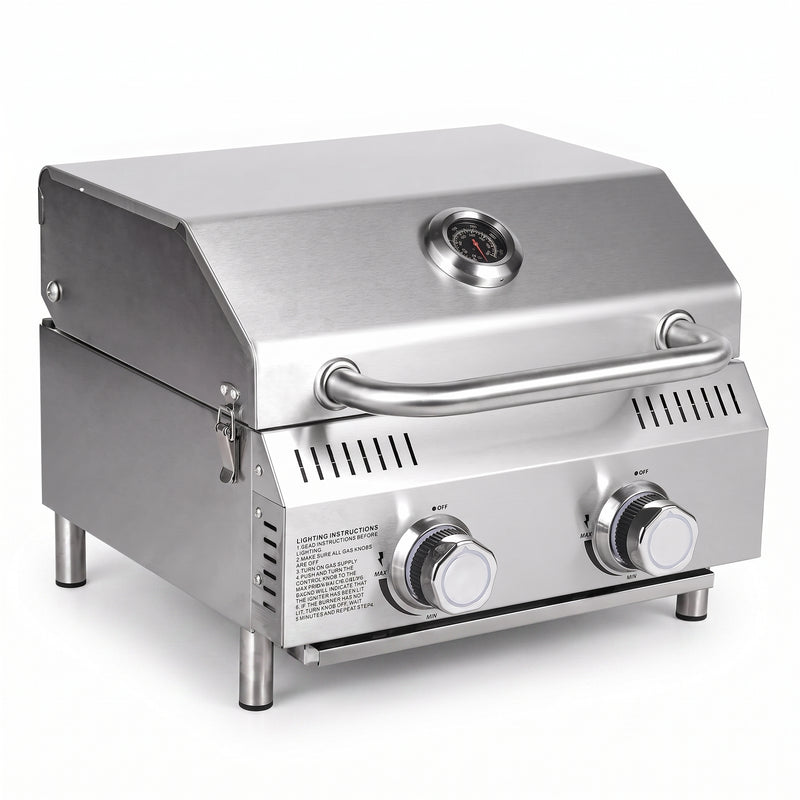 PORTABLE STAINLESS STEEL TABLETOP PROPANE GRILL – 2 & 3 BURNER OUTDOOR BBQ OPTIONS - 1
