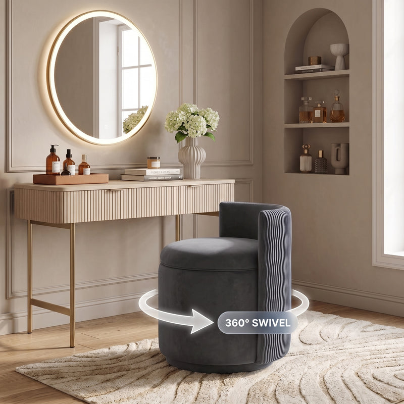 VANITY CHAIR WITH STORAGE – 360° SWIVEL VELVET SEAT - 1