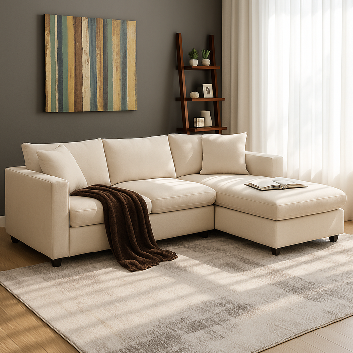 [VIDEO] 101"x66" Premium Cloud Collection L-Shaped Sectional - 4-Seat Modular Sofa with Wide Seats, Throw Pillows & Convertible Ottoman for Living Room, Apartment & Office (4 Color Option)