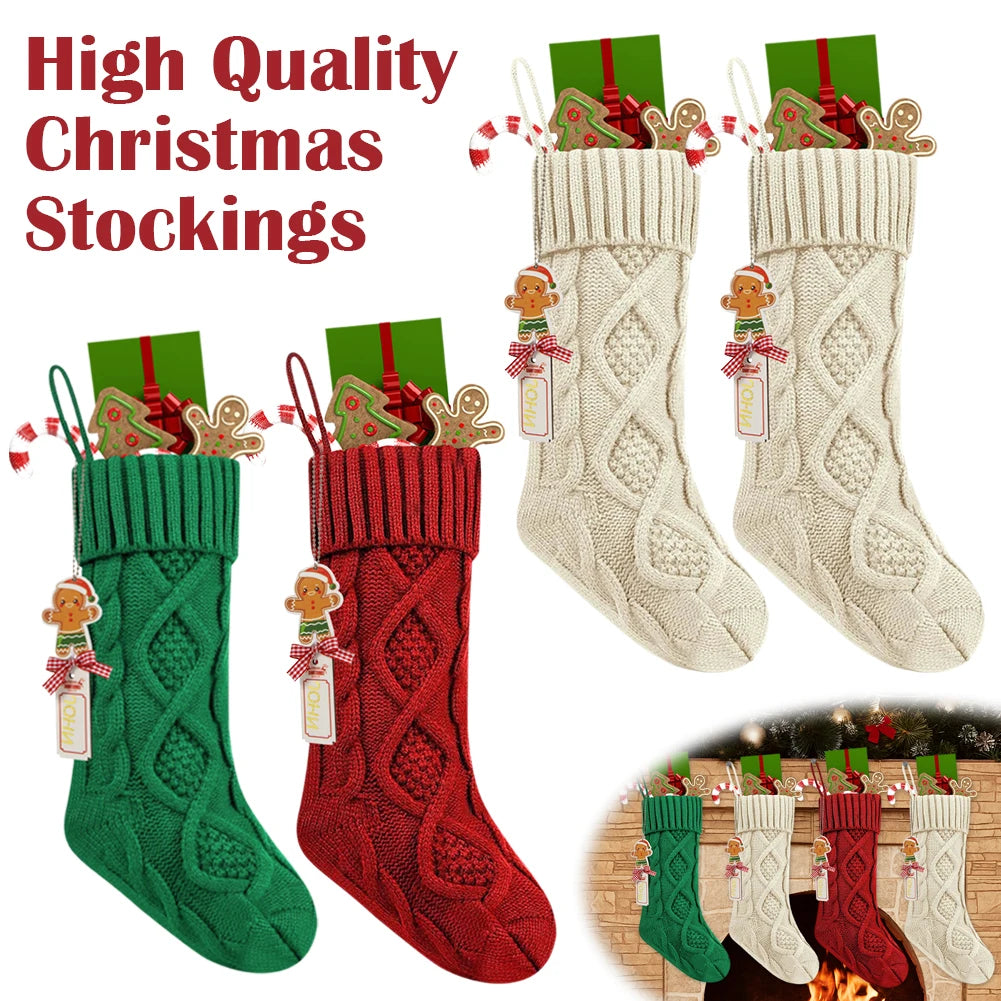 Personalized Christmas Stocking Large Capacity Cute Christmas Stockings Wear Resist Stocking Gift Bag Fireplace Party Decoration