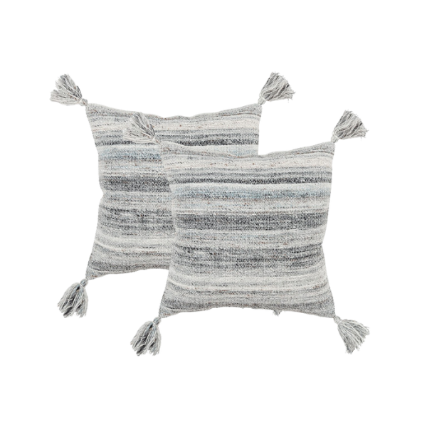 Premium 20" Gray Striped Indoor Outdoor Throw Pillow - Weather-Resistant Cotton Design with Reversible Pattern