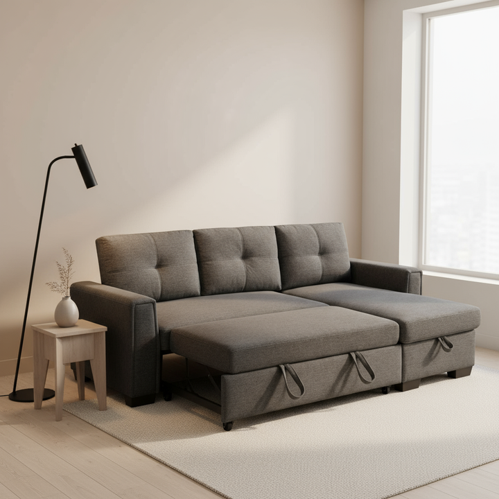 92" Dark Gray Polyester Blend Convertible Futon Sleeper Sofa With Black Legs