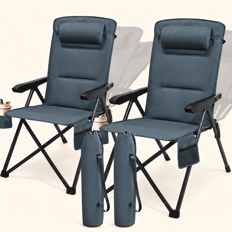 Reclining Camping Chair – 3-Position High-Back Folding Chair with Lumbar Support - 1