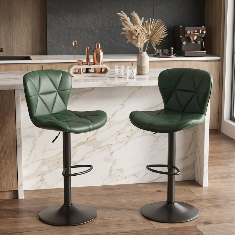 COUNTER BAR STOOLS SET OF 2 – ADJUSTABLE SWIVEL FAUX LEATHER SEATS - 1