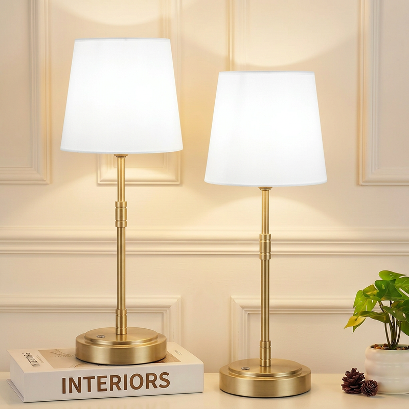 Cordless Rechargeable Table Lamp with Fabric Shade – Dimmable LED Desk Lamp - 1
