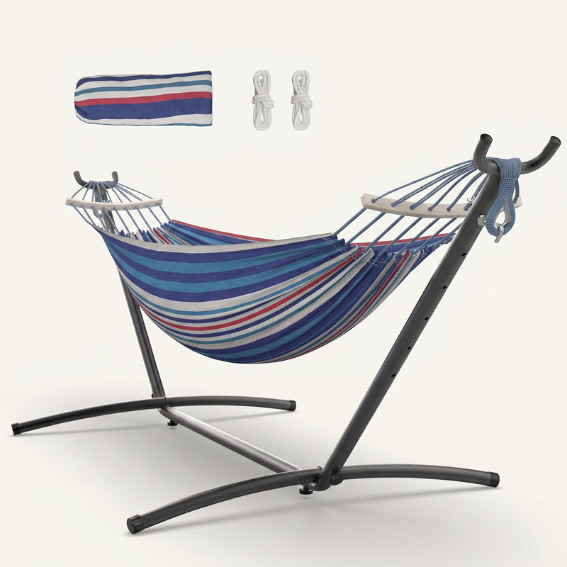 Double Hammock with Stand – Portable, Adjustable & 600lb Capacity for Indoor & Outdoor - 1