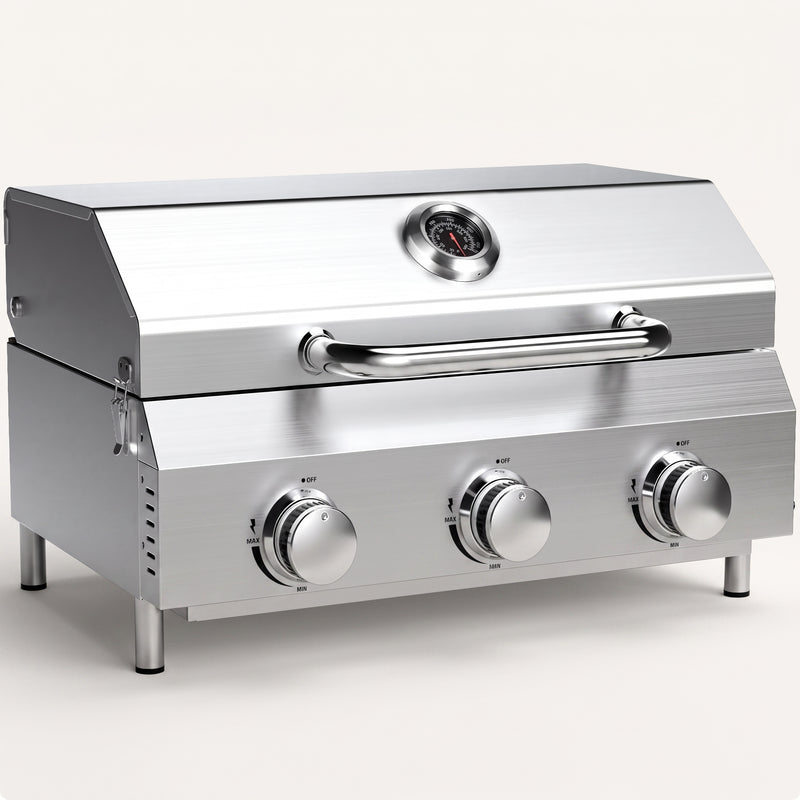 PORTABLE STAINLESS STEEL TABLETOP PROPANE GRILL – 2 & 3 BURNER OUTDOOR BBQ OPTIONS - 1