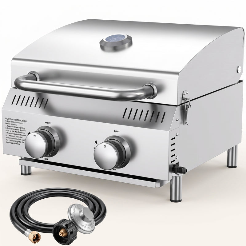 PORTABLE STAINLESS STEEL TABLETOP PROPANE GRILL – 2 & 3 BURNER OUTDOOR BBQ OPTIONS - 1