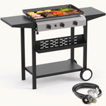 2 & 3 BURNER PORTABLE PROPANE FLAT TOP GRIDDLE – 20,000–45,000 BTU OUTDOOR GRIDDLE WITH SIDE SHELVES & CART - 1