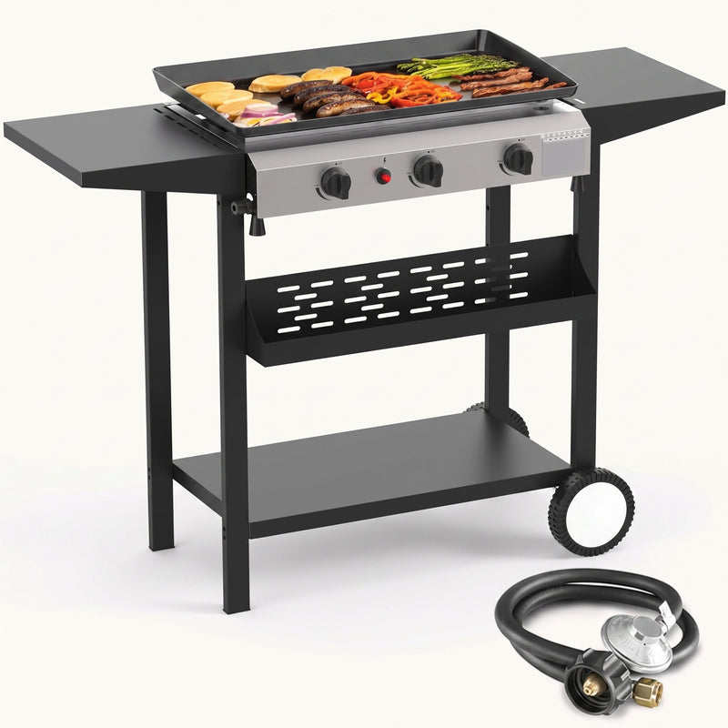2 & 3 BURNER PORTABLE PROPANE FLAT TOP GRIDDLE – 20,000–45,000 BTU OUTDOOR GRIDDLE WITH SIDE SHELVES & CART - 1