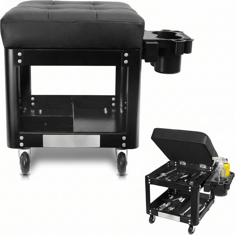 Rolling Mechanic Stool with Tool Tray - Creeper Seat with Wheels for Garage & Shop, Rolling Work Stool with Wheels for Mechanics, Auto Repair Workshop - 1