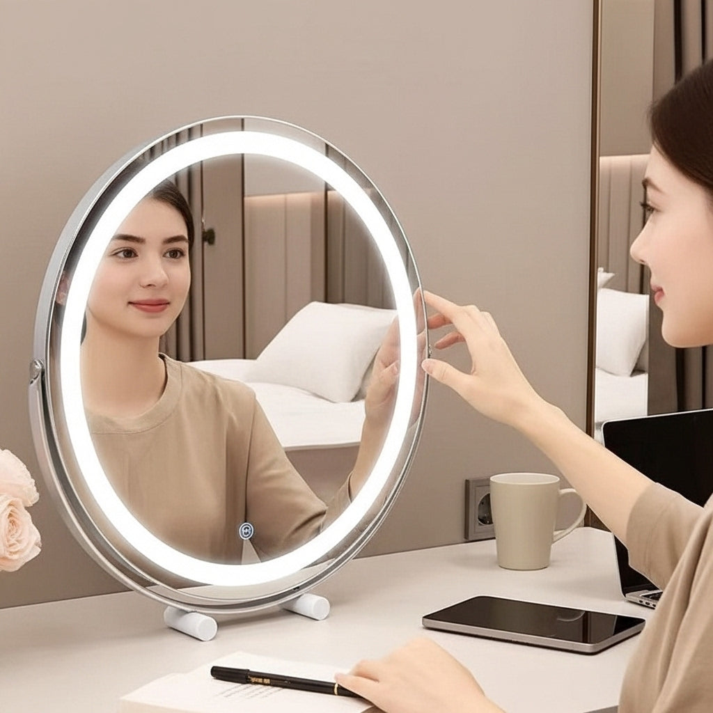 19″ Round LED Halo Vanity Makeup Mirror – 3 Lighting Colors & Dimmable | Trufairs