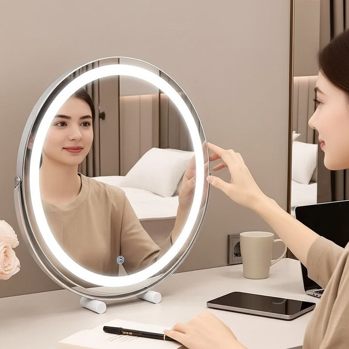 19″ Round LED Halo Vanity Makeup Mirror – 3 Lighting Colors & Dimmable | Trufairs