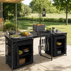 Camping Portable Cook Station/Kitchen Table, Folding Outdoor Cooking Table with Storage - 1