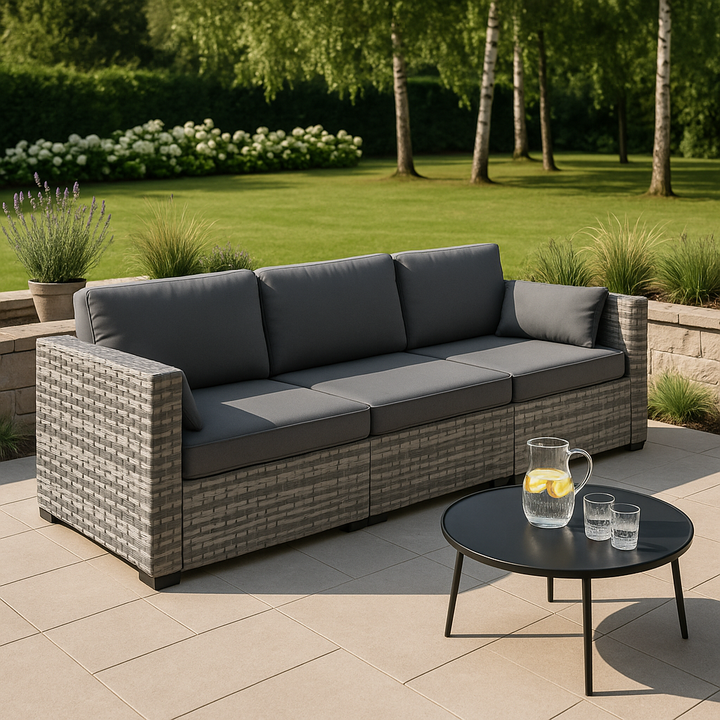 Outsunny Wicker Patio Couch - Premium PE Rattan 3-Seat Sofa with Deep Seating Cushions and Steel Frame for Ultimate Outdoor Comfort (Gray)