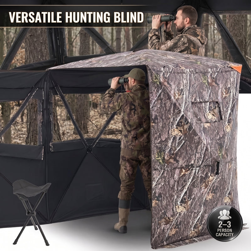 Silent Pop Up Hunting Blind with 270° See Through View – Waterproof Camo Ground Blind Tent for Turkey and Deer Hunting, 1-7 Person Capacity - 1