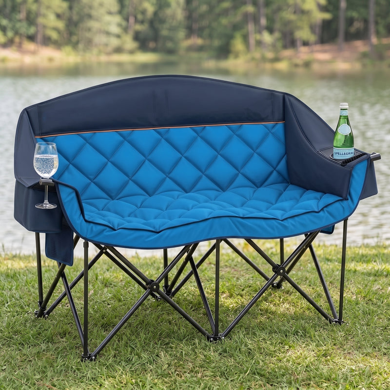 Oversized Padded 2-Person Folding Camping Loveseat Chair – Heavy Duty Outdoor Seating - 1