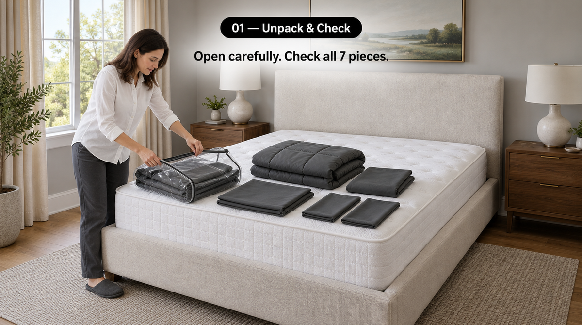 7-Piece Comforter Set with Sheets – Down Alternative Fill - assembly and setup image 1