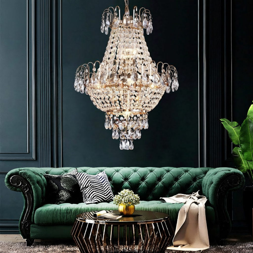 Luxury Gold Crystal Chandelier Elegant Dazzling K9 Crystals Ceiling Light for Living Room Dining Room Hallway-Gold