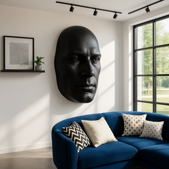Exclusive Sumerian Masculine Face Matte Black Resin Wall Sculpture - Premium 28" Statement Art Collection