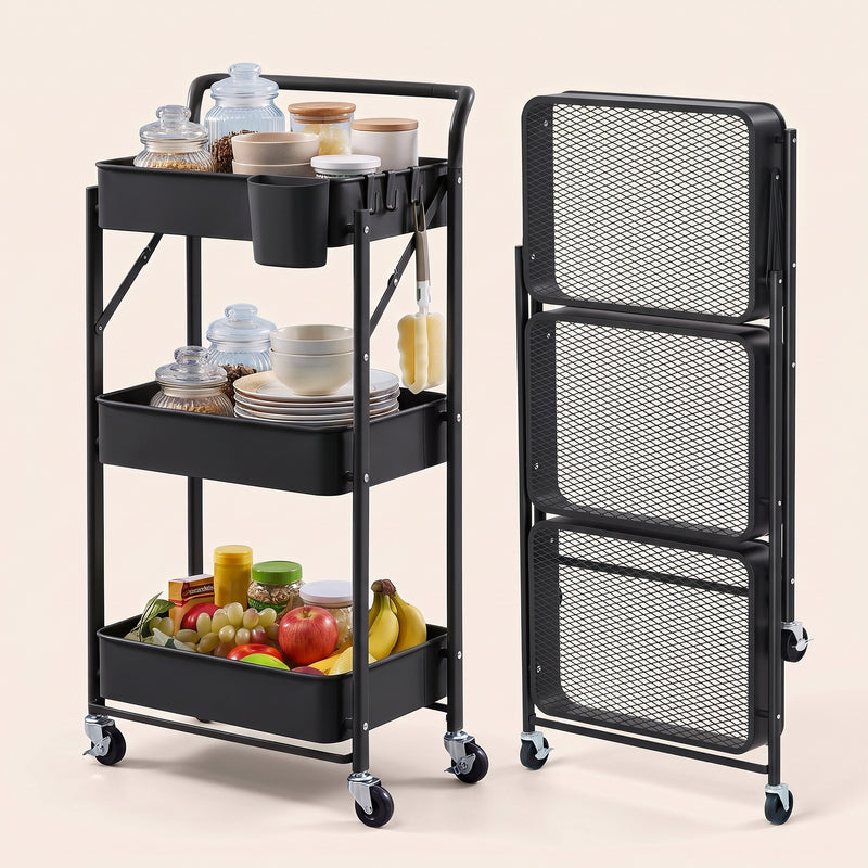 3-Tier Metal Rolling Cart – Foldable or Fixed Pegboard Styles - 1