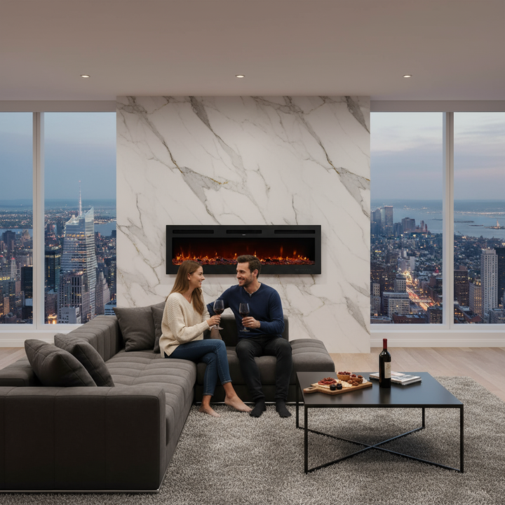 72 inch Electric Fireplace Wall Mounted Recessed with Remote Control 1500W