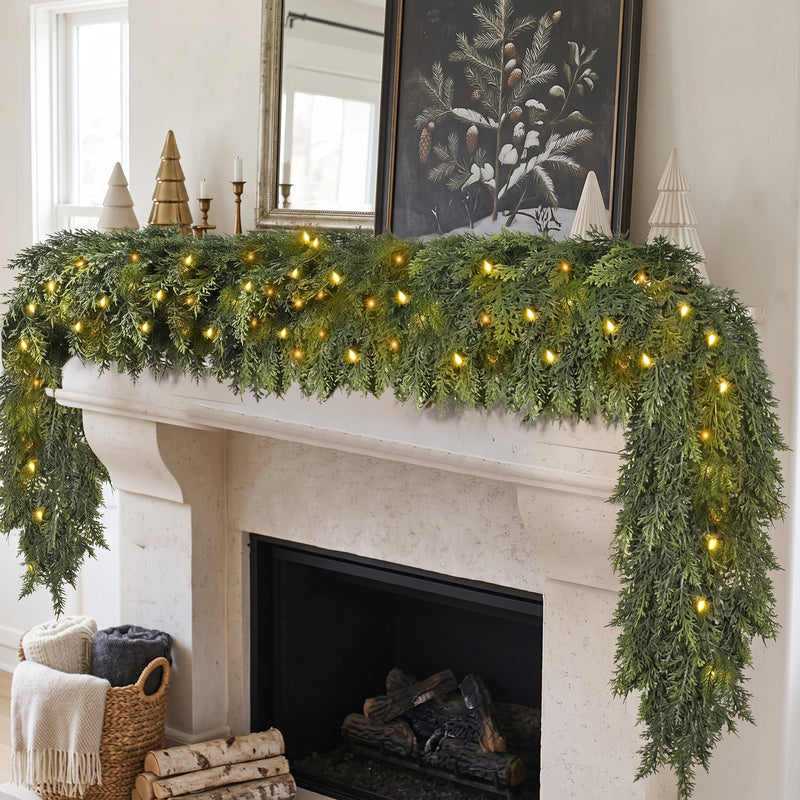 CHRISTMAS GARLAND WITH LIGHTS – PRE-LIT HOLIDAY GREENERY - 1