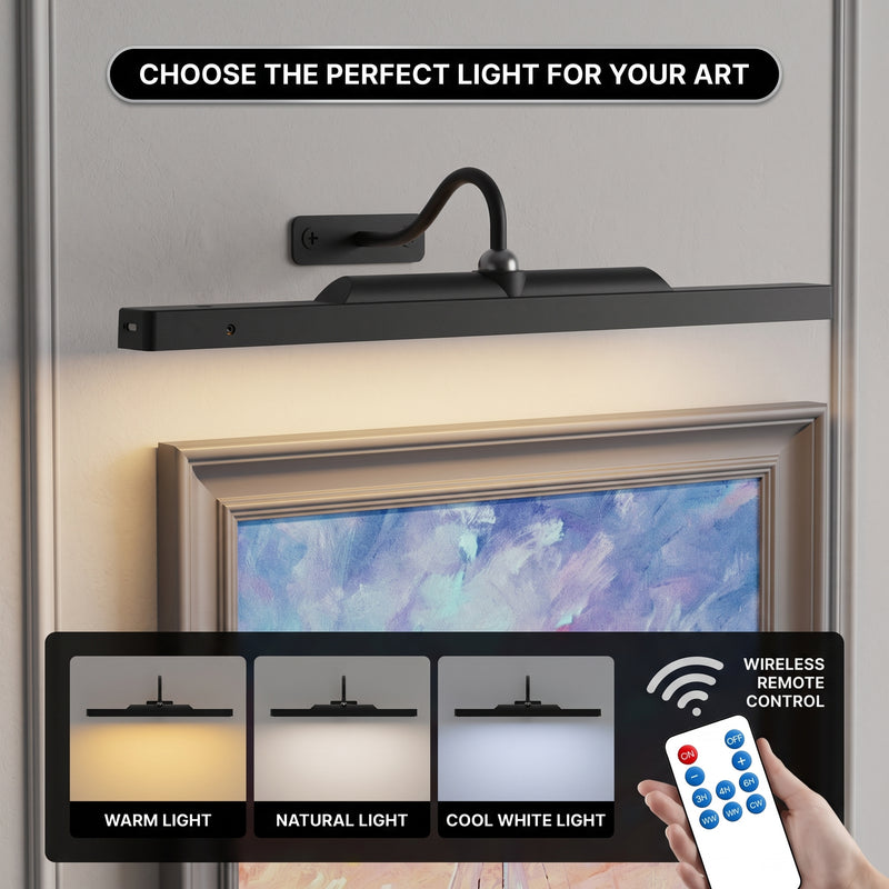 Picture Lights for Wall, Rechargeable Battery Operated LED Gallery Light Bar with Remote & Timer, Dimmable Wireless Wall Sconce for Paintings & Frames - 1