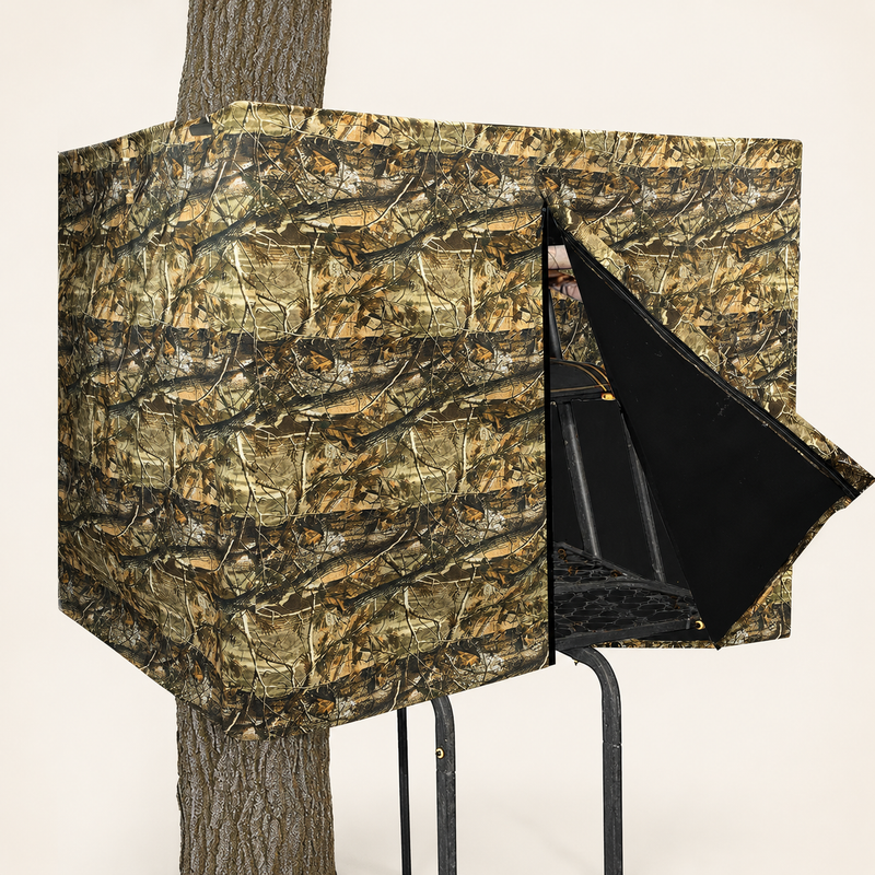 Hunting Tree Stand Blinds Cover 142" x 35" Extra Large Camouflage Universal Tree Stand Blinds Realistic Forest Camo Treestand Cover with Zipper for Deer Elk Hunting, Frames Not Included - 1