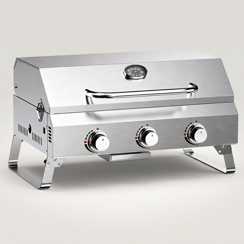 PORTABLE STAINLESS STEEL TABLETOP PROPANE GRILL – 2 & 3 BURNER OUTDOOR BBQ OPTIONS - 1