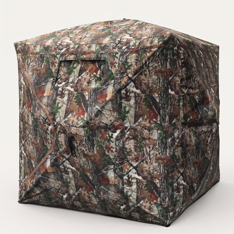 Hunting Blind with Floor Mat, 360 Degree See Through Ground Blind with Carrying Bag, 2/3/4 Person Pop Up Camouflage Tent Portable Concealed Shelter - 1