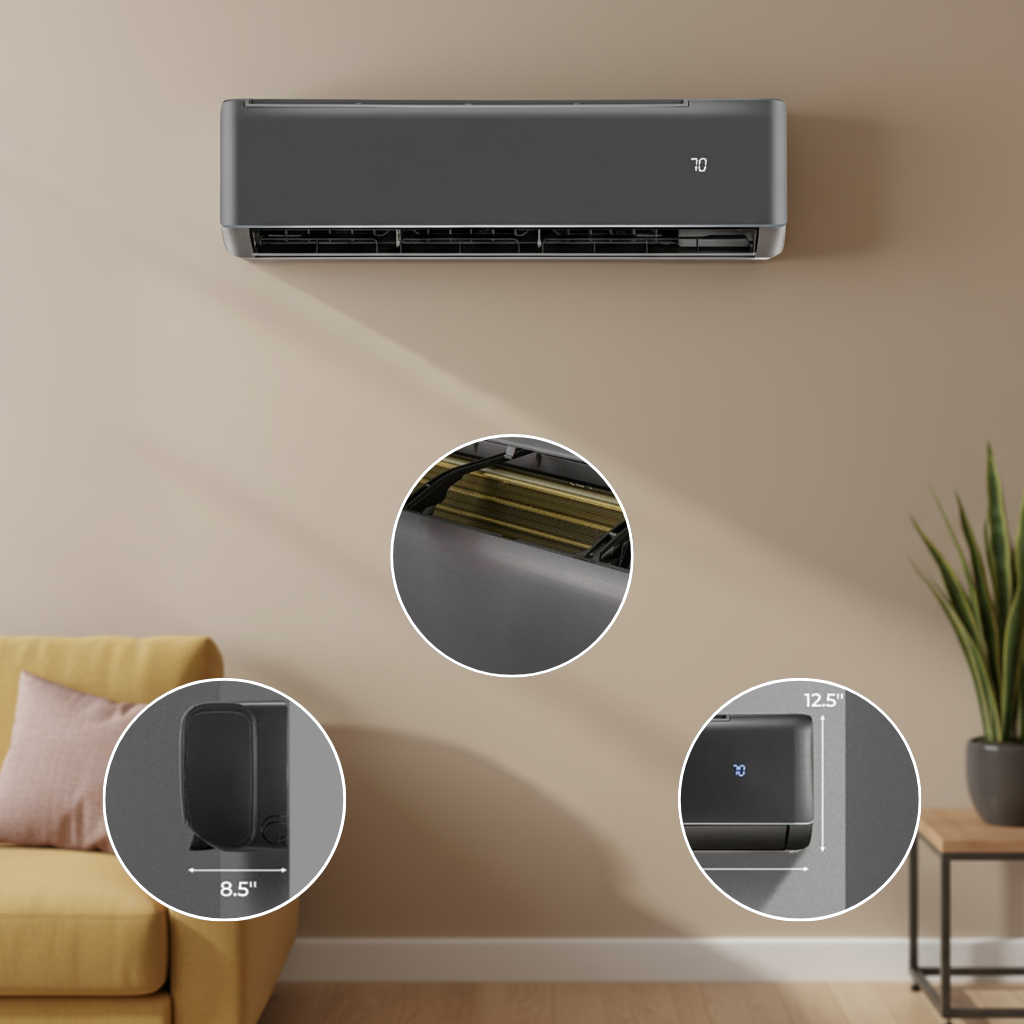 12000 BTU 21 SEER2 208-230V Wifi Enabled Mini Split Air Conditioner and Heater Gray