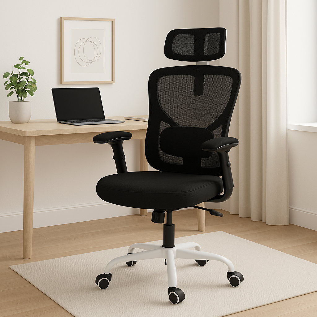 Ergonomic Office Chair Home Computer Desk Chair Adjustable Lumbar Support Flip Up Armrests Breathable Mesh Seat with Headrest Black