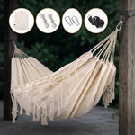 Boho Macrame Double Hammock Swing with Tassels – 2 Person Hanging Chair for Indoor & Outdoor Relaxation - 1