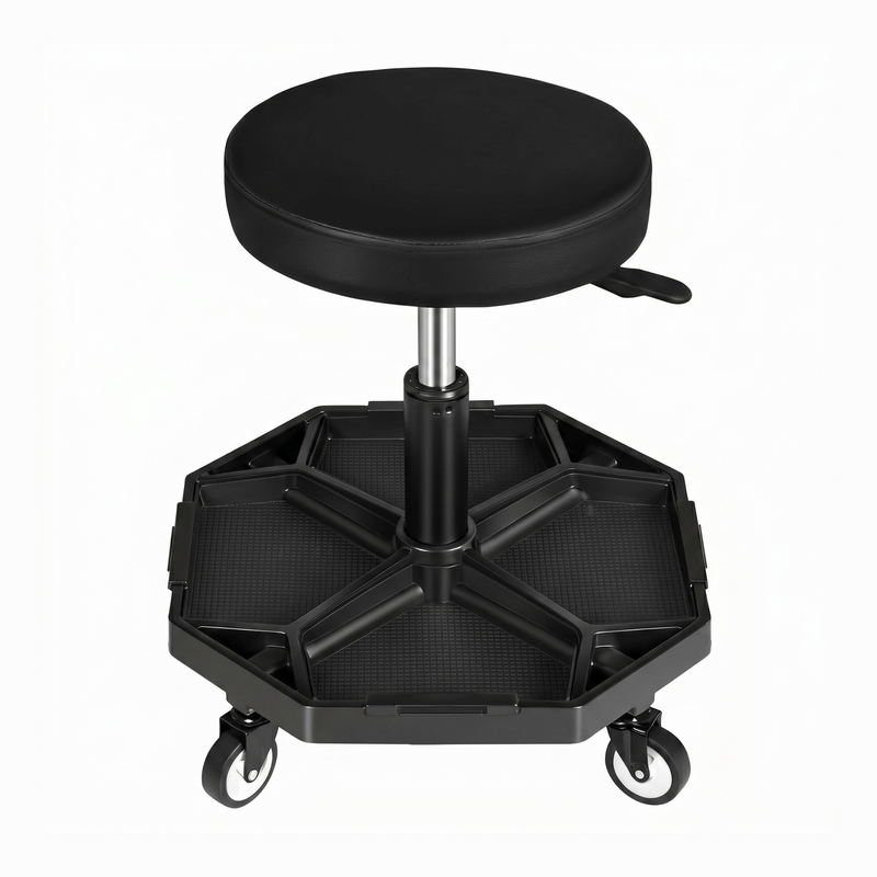 360° Swivel Pneumatic Mechanic Stool — 300–330 lbs Capacity, Padded Seat | Trufairs - 1