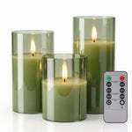 Flameless Candles with Remote & Timer – Glass Pillar Set of 3 - 1