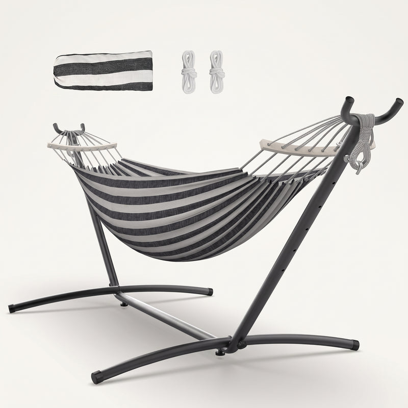 Double Hammock with Stand – Portable, Adjustable & 600lb Capacity for Indoor & Outdoor - 1