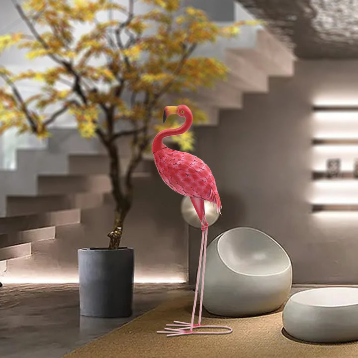 1 Pcs Pink Flamingo Metal Sculpture