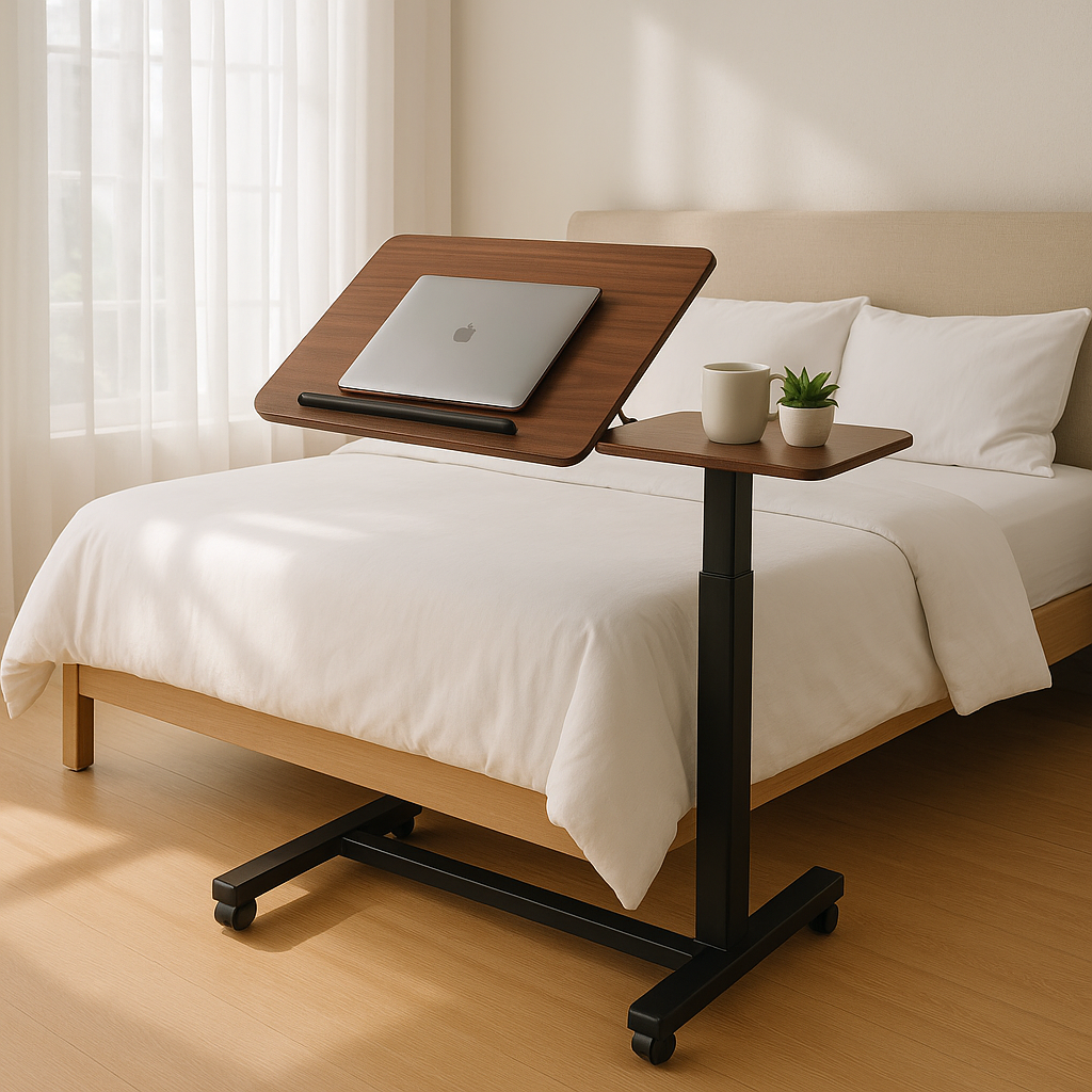 FlexiCare Pro Folding Overbed Table – Walnut & Black
