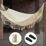 Boho Macrame Double Hammock Swing with Tassels – 2 Person Hanging Chair for Indoor & Outdoor Relaxation - 1