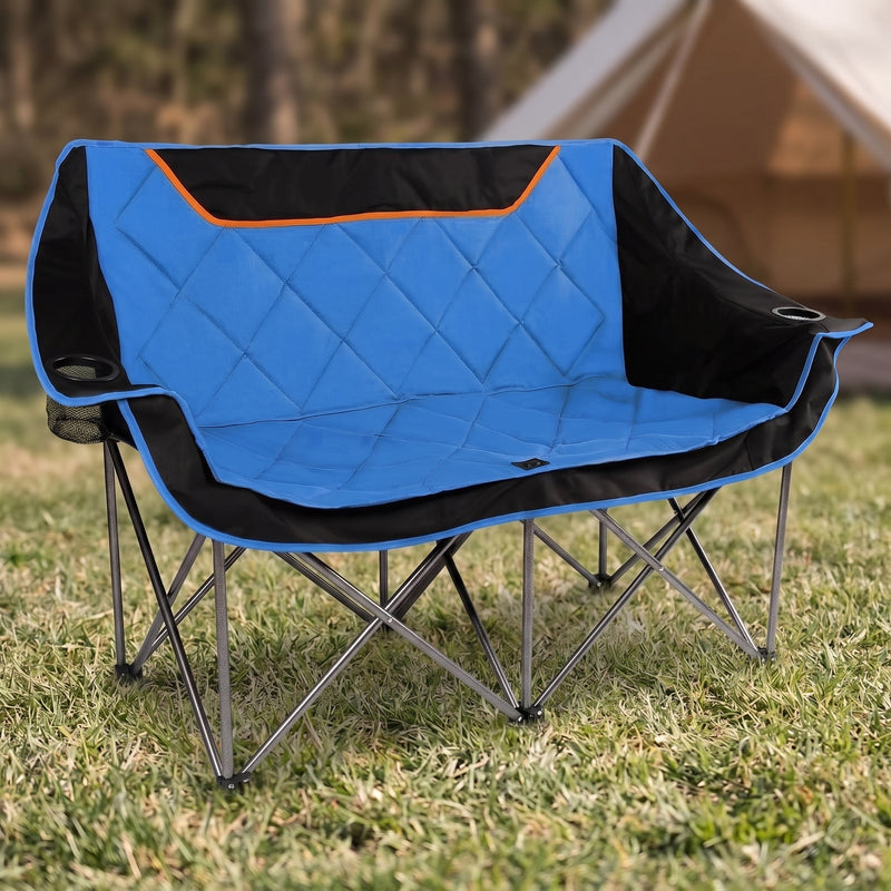 Oversized Padded 2-Person Folding Camping Loveseat Chair – Heavy Duty Outdoor Seating - 1
