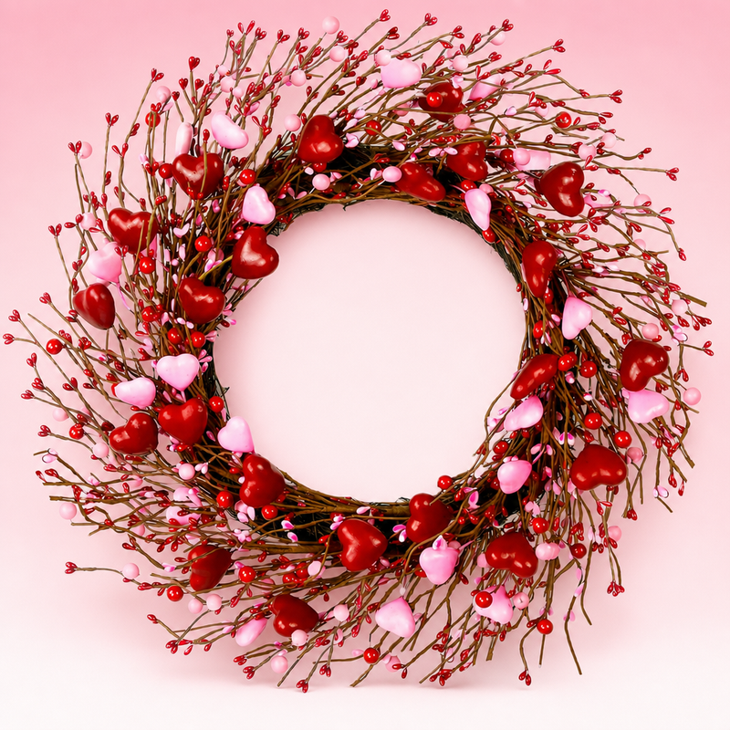 VALENTINE WREATHS FOR FRONT DOOR – HEART & BERRY FLORAL WREATH FOR VALENTINE’S DAY DÉCOR - 1